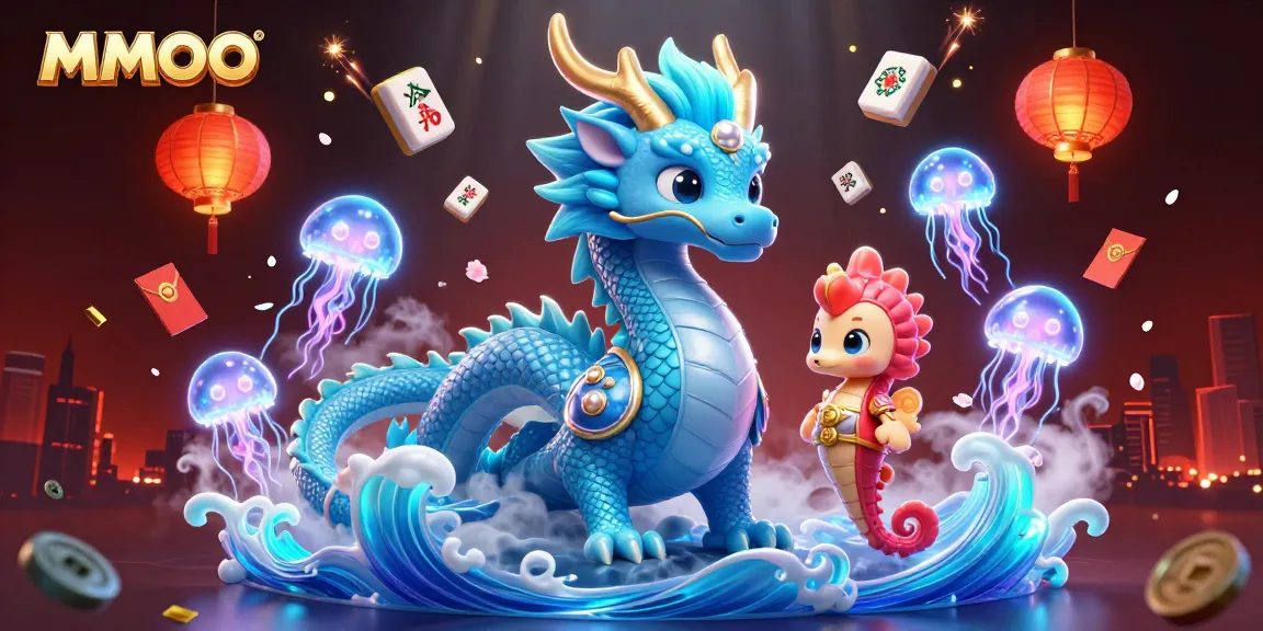 Experience MMOO with a vibrant underwater scene featuring a dragon, seahorse knight, and casino elements.