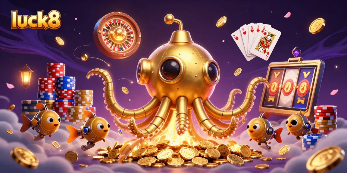 Engage in the excitement of luck8 with a golden kraken submarine and dynamic casino elements.