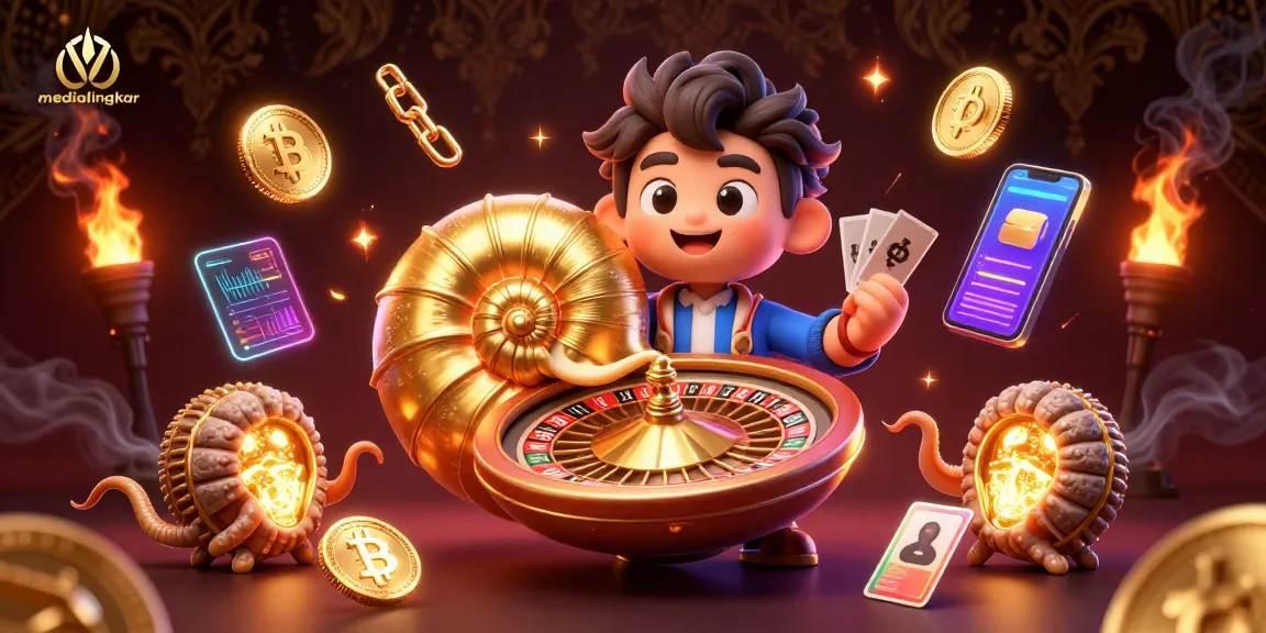 Engage with medialingkar's vibrant slots experience featuring a gaming giant nautilus and crypto elements.