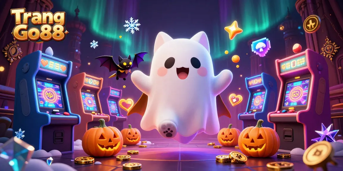 Engage with Trang Go88's vibrant gaming atmosphere featuring a ghost cat and vampire bat in a haunted casino.
