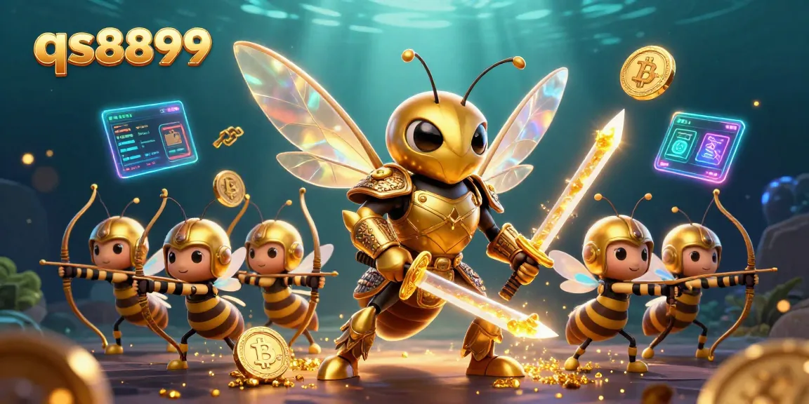 qs8899 enhances your gaming with dynamic 3D casino and crypto elements in an engaging illustration.