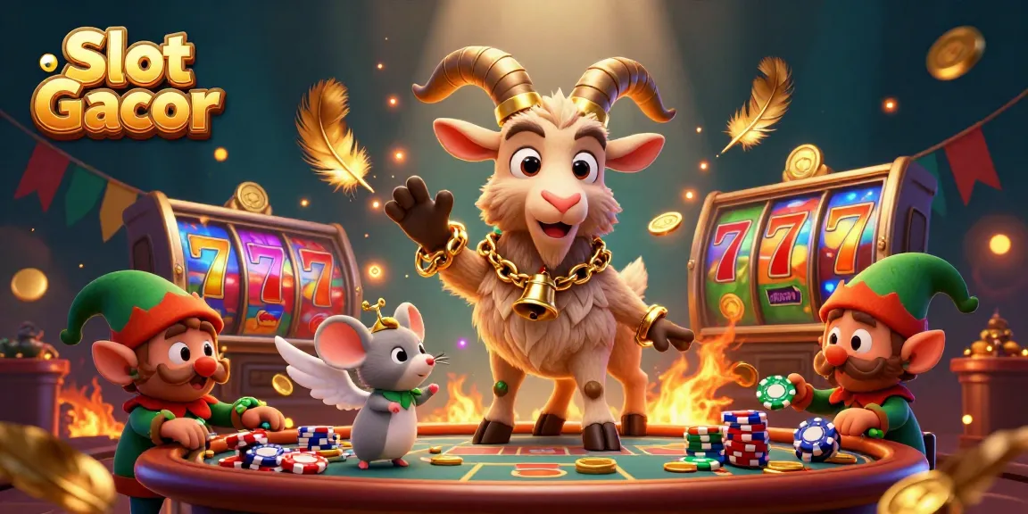 Engage with Slot Gacor excitement in a vibrant casino scene featuring delightful characters and dynamic slot elements.
