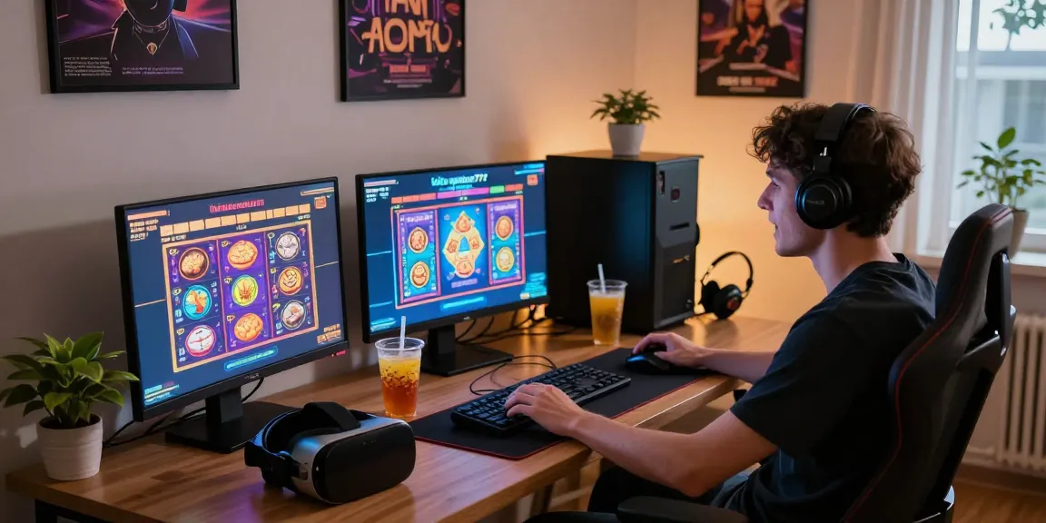 Engaging gaming scene with player using link apizeus777 at home, showcasing vibrant screens and atmospheric lighting.