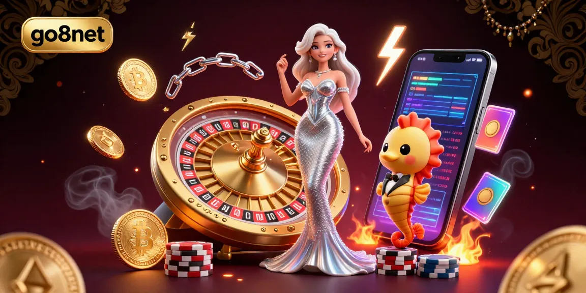 Spin the golden roulette at go8net's casino, with dazzling elements and vibrant cryptocurrency themes.