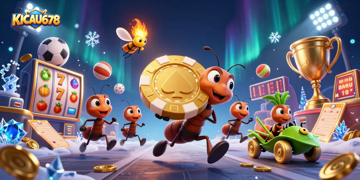 KICAU678 showcases a dynamic 3D illustration featuring a heist of ants and thrilling casino elements.