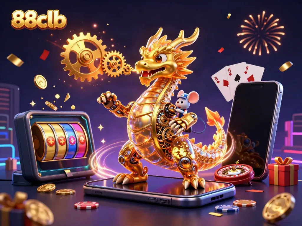 Win big at 88clb with a golden dragon breathing cogs, revealing dynamic casino elements.
