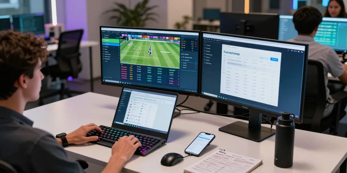 Funexchange sports betting platform showcased on monitors in a collaborative cryptocurrency workspace featuring advanced tech.