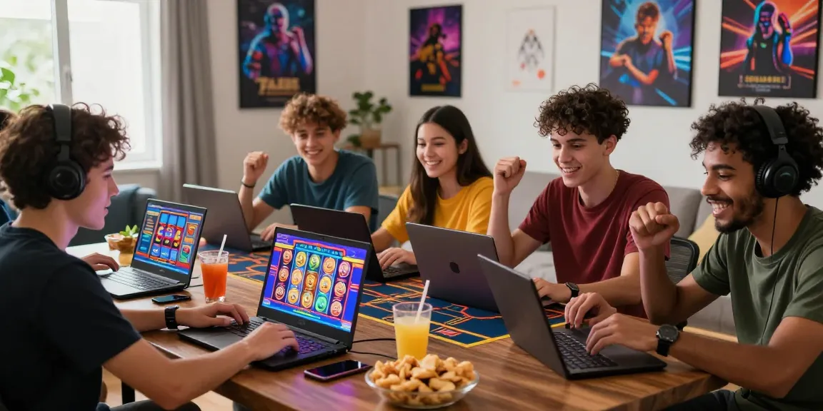Experience thrilling online gaming at https://79club.dev/ with friends in a lively living room setting.