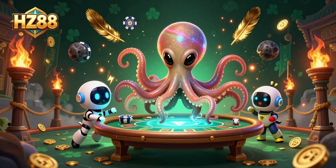 Engage in exciting gameplay at HZ88 with an alien octopus at a holographic poker table.