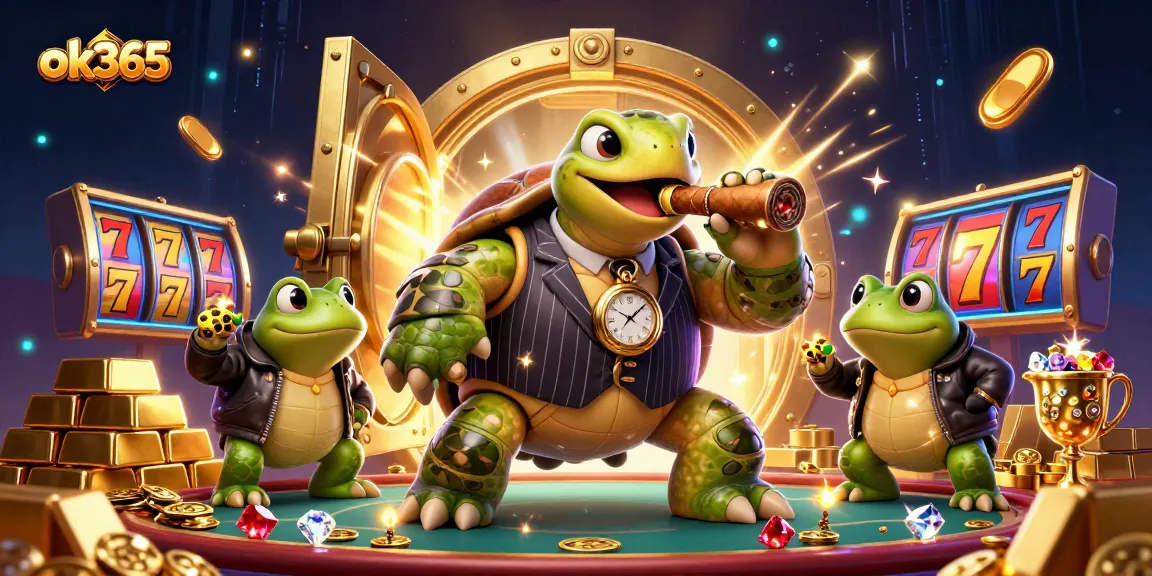 Experience the thrill of slots at ok365 with a vibrant, animated casino scene featuring rich treasures.