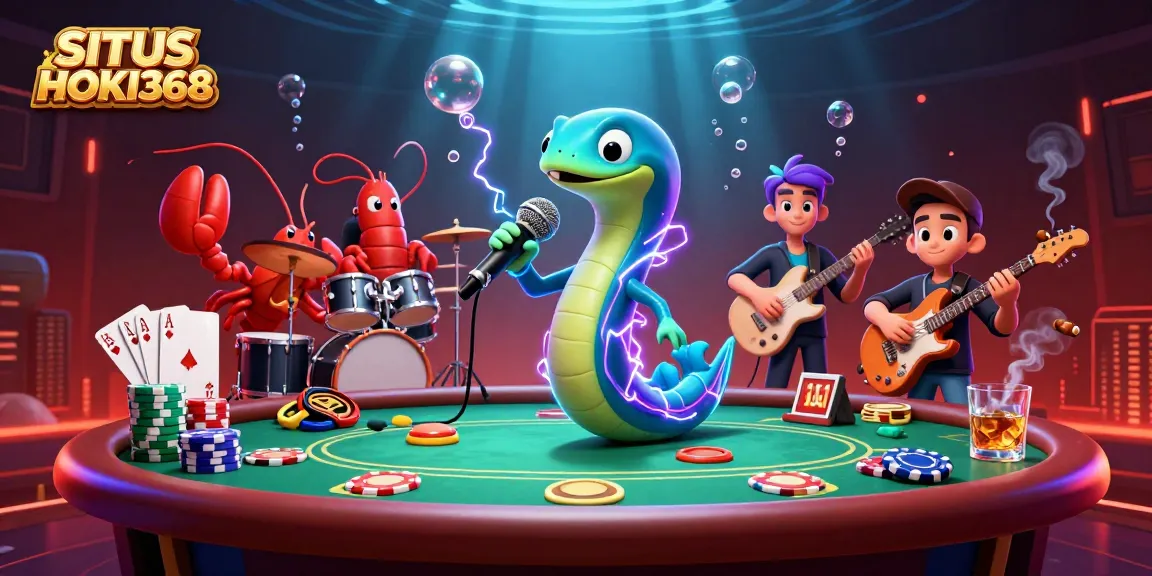 SITUS HOKI368 brings excitement with an electric eel DJ and vibrant casino elements.