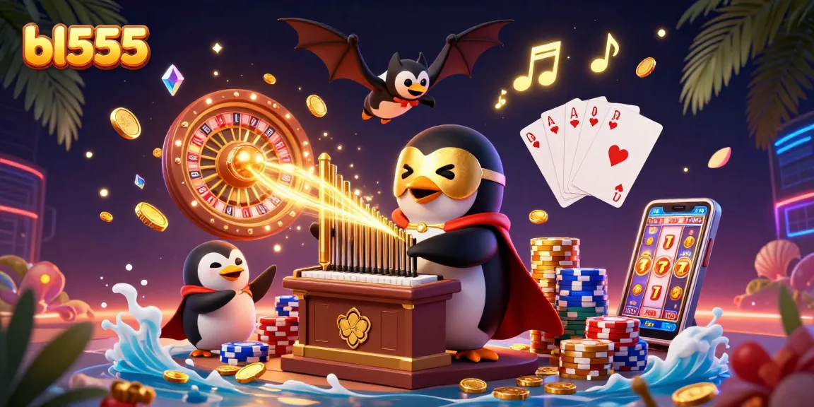 Experience thrilling games at BL555, featuring golden coins, roulette, and rich casino elements.