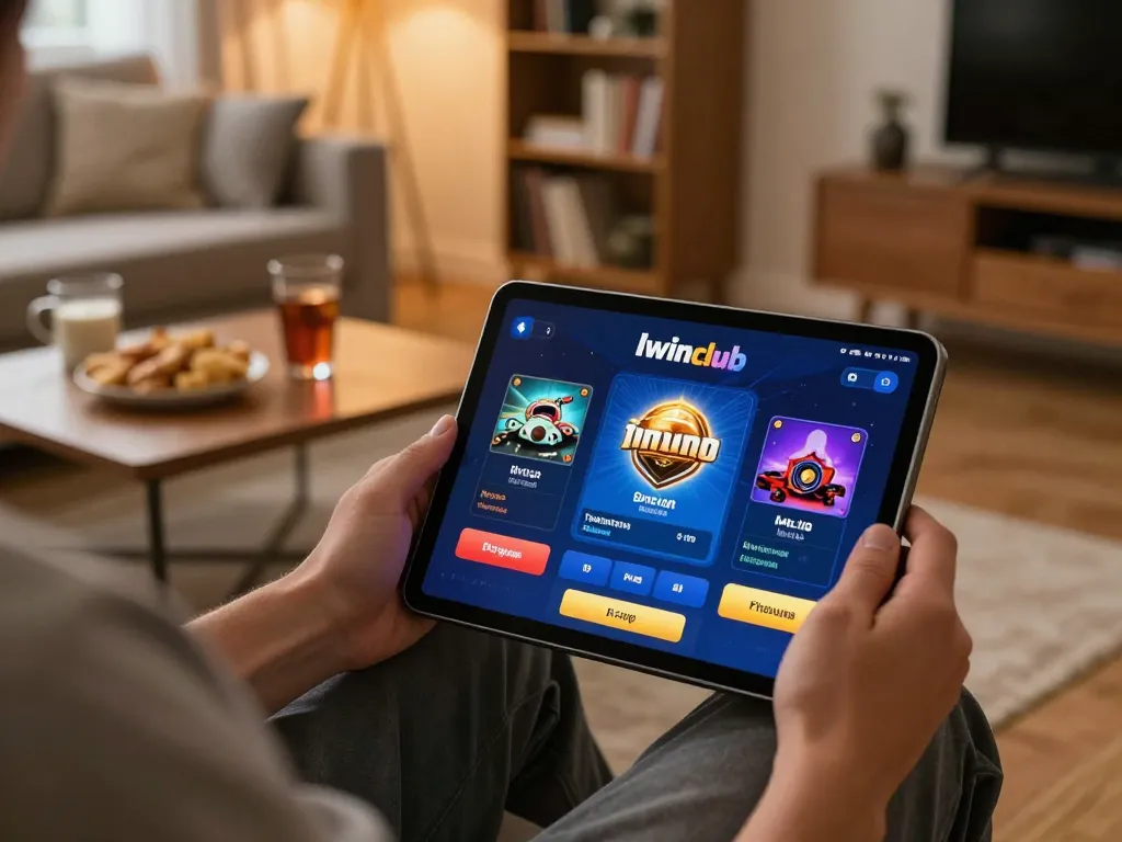 Iwinclub online gaming session presented on a tablet in a cozy home setting, emphasizing strategic gameplay.