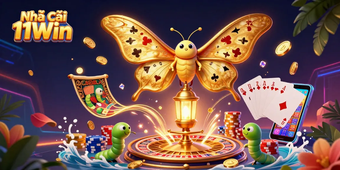 Engage with Nhà cái 11Win through this vibrant 3D depiction of gambling elements.