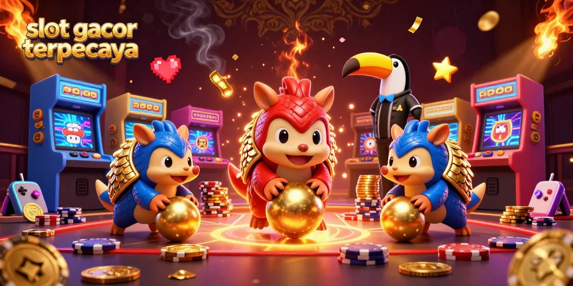 Experience slot gacor terpercaya with vibrant pangolins playing amidst colorful gaming machines.