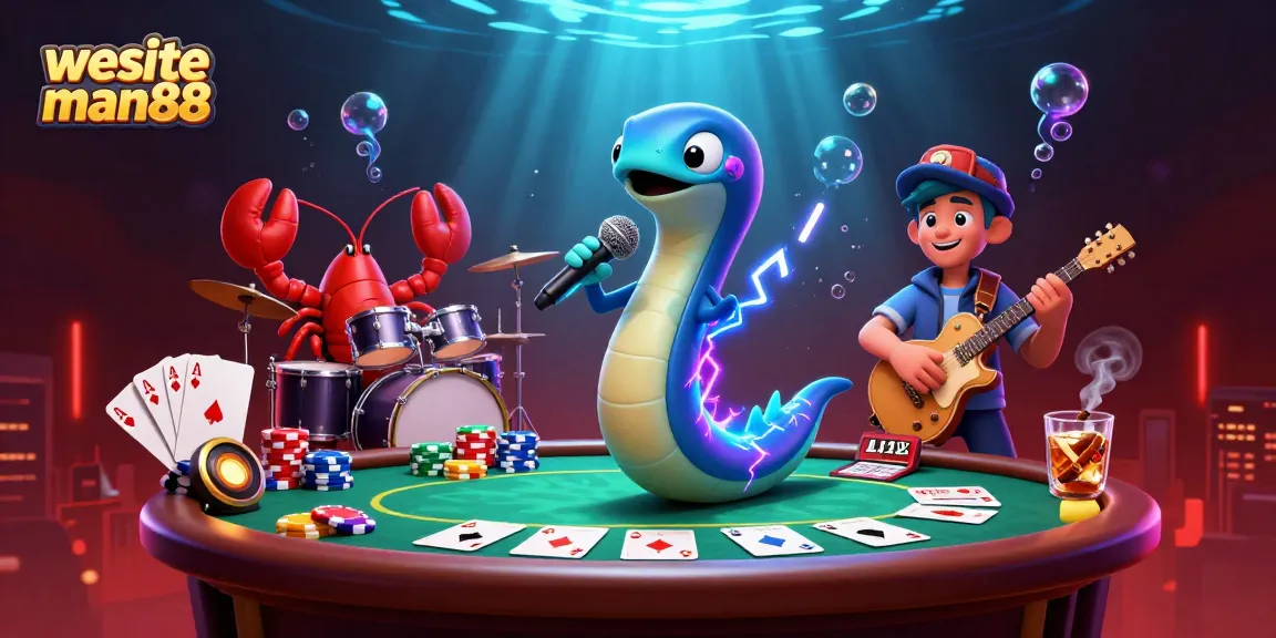 Experience the vibrant scene of wesite man88 with an electric eel DJ and lively casino atmosphere.