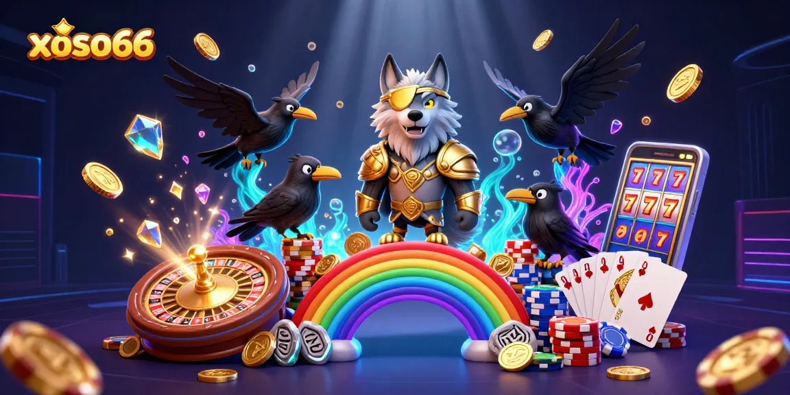 Engage with xoso66 as Odin and ravens transport you across a casino-themed rainbow bridge!