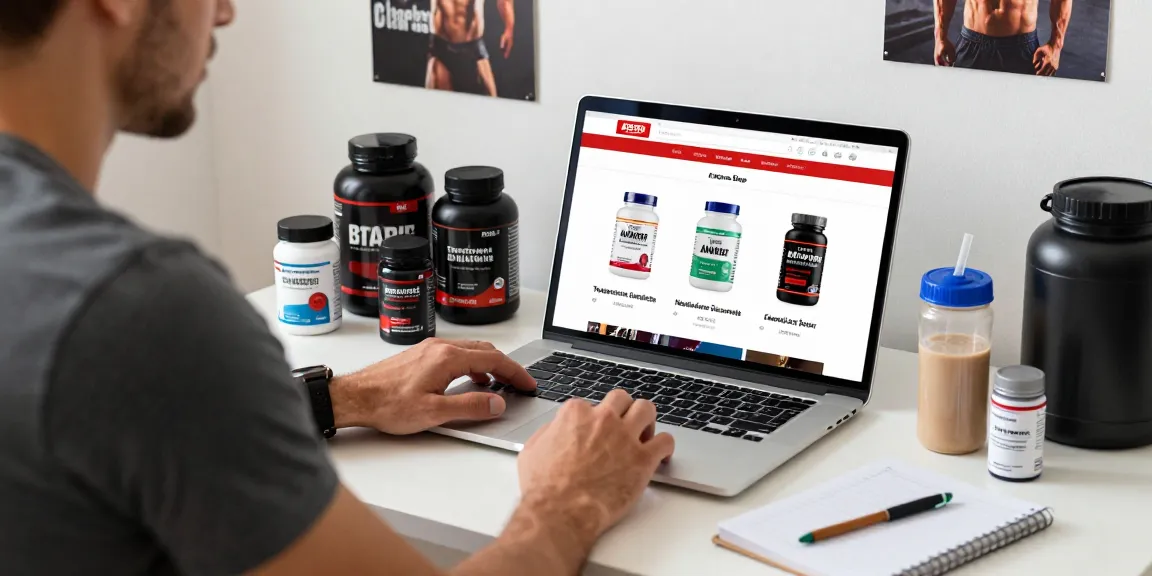 Explore the Astera Shop with a fitness enthusiast browsing high-quality steroids online in a dynamic shopping scene.