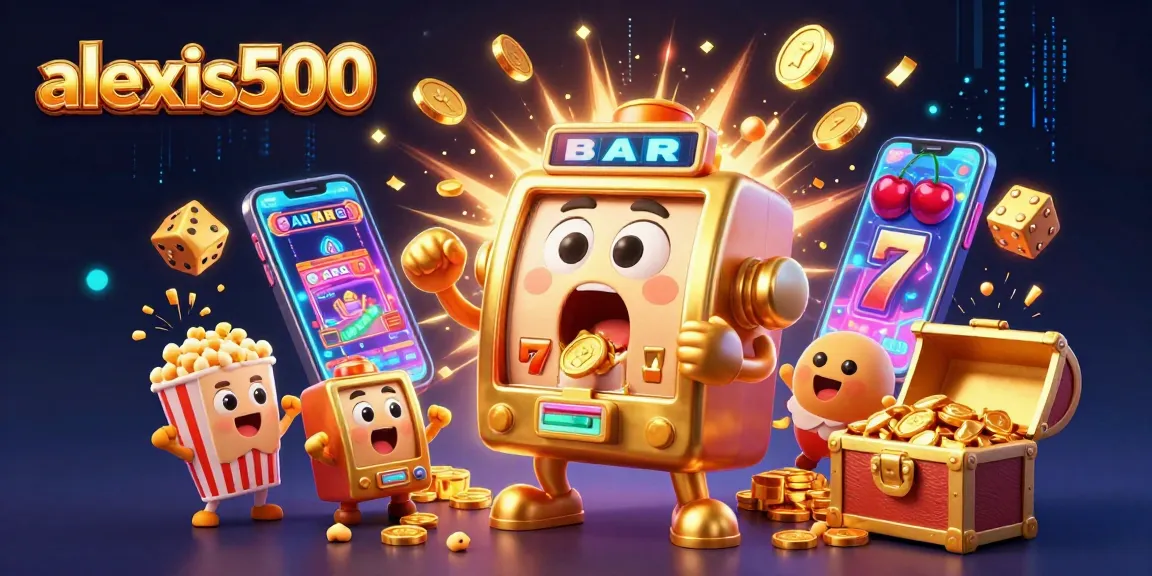 Engage with the alexis500 slot machine as it hits a jackpot, celebrating with coins and cheers.