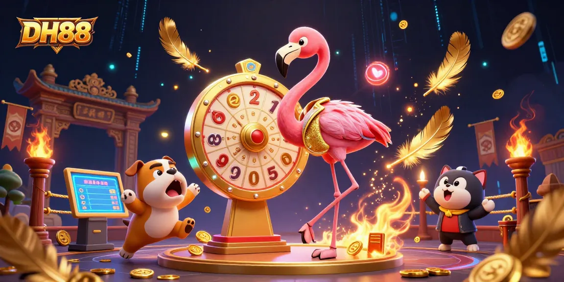 Spin the prize wheel at DH88, capturing the thrill of vibrant casino excitement with engaging characters.