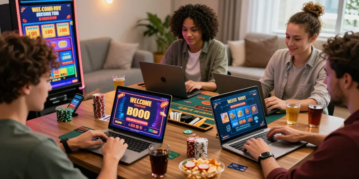 Exciting scene of players engaging with casinos that accept credit cards on laptops and smartphones in a cozy environment.