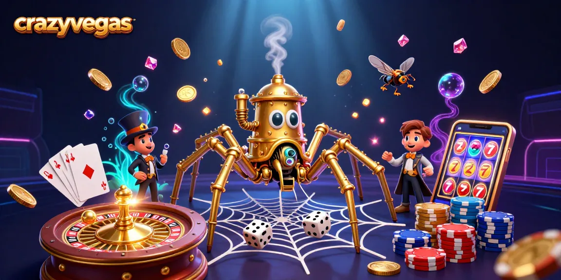 Catch big wins at crazyvegas with a captivating 3D casino illustration featuring steampunk elements.
