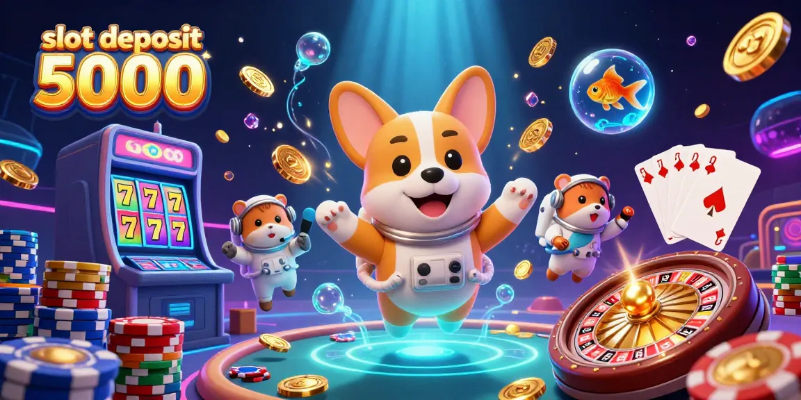 Engage with thrilling gameplay at slot deposit 5000, featuring a whimsical casino scene with floating characters and vibrant elements.