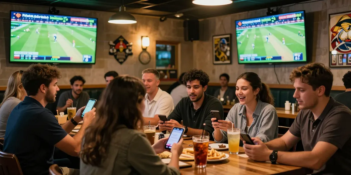 Exciting cricket betting atmosphere with Fairplay24 in a vibrant sports bar.