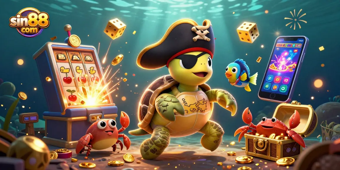 Play exciting games at sin88com with a vibrant 3D underwater casino scene filled with characters and treasure!