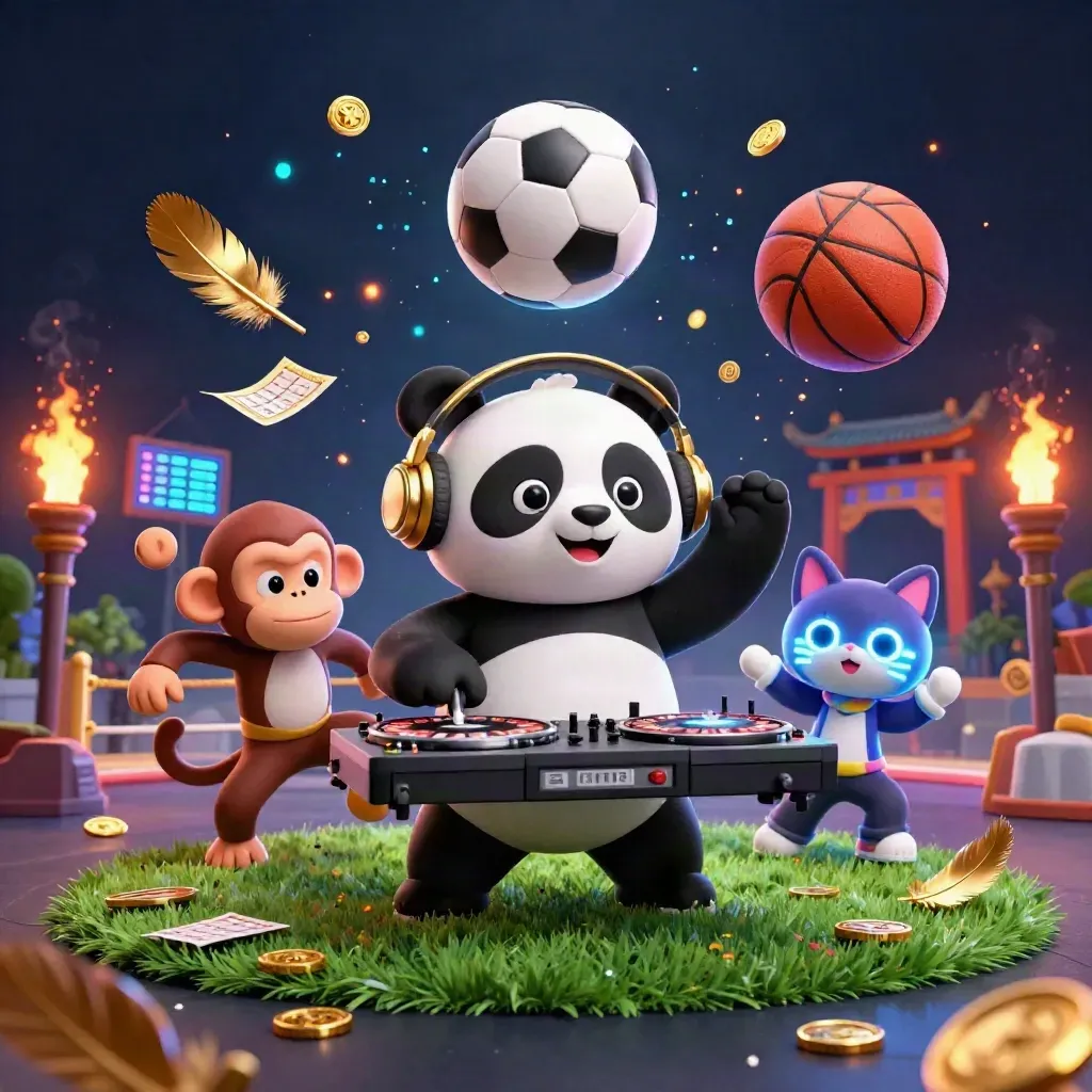 DJ panda, breakdancing monkey, and glow kitten with a frozen sports impact and casino glow