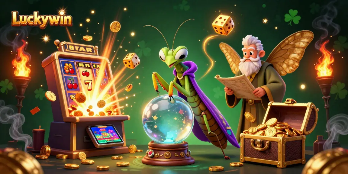 Engage with Luckywin in a vibrant casino scene filled with colorful slots and dynamic games.