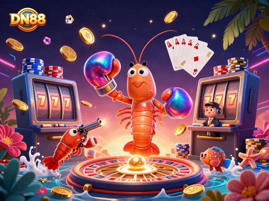 Experience thrilling gameplay at DN88 with a dynamic scene featuring vibrant characters and casino elements.