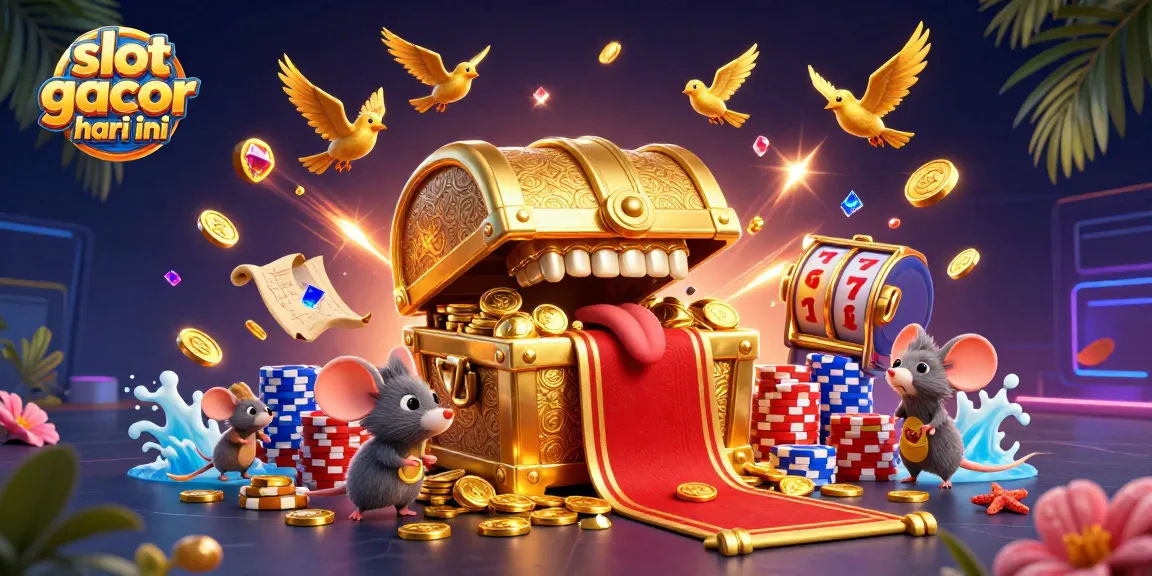 Menangkan slot gacor hari ini dengan peti harta karun emas dan simbol keberuntungan yang menarik