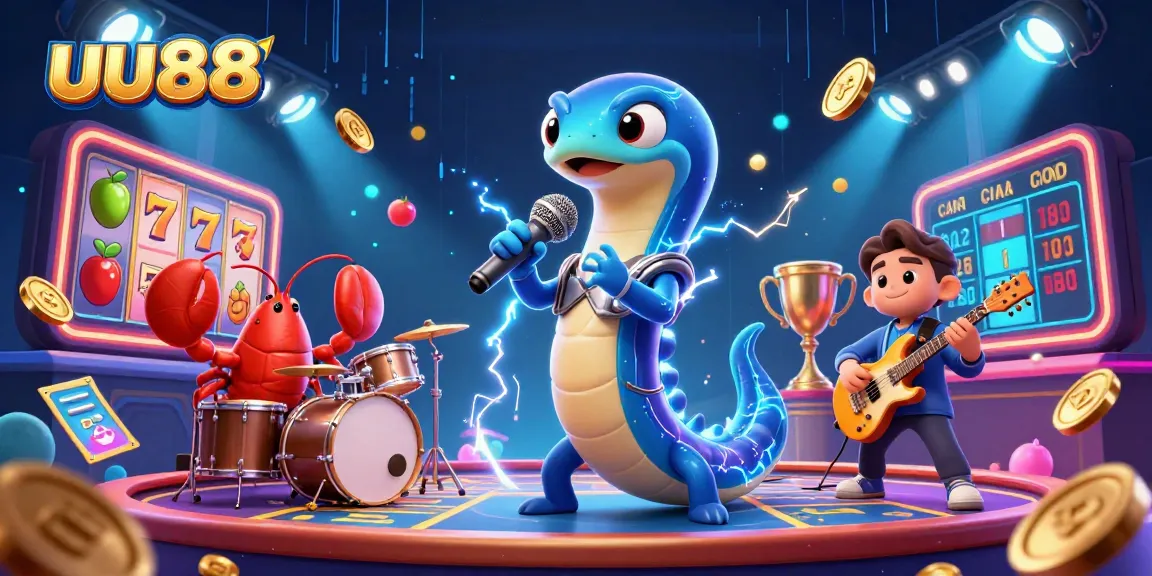 Experience dynamic fun at uu88's underwater casino with an electric eel DJ and lively band.