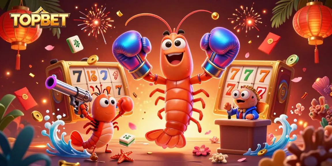 Engage in dynamic gaming at TOPBET with cartoon characters and casino elements in rich 3D illustration.