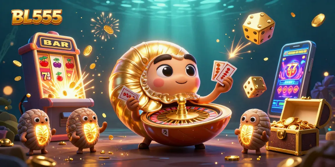Experience thrilling betting action with BL555's vibrant illustration showcasing a roulette wheel, slot jackpots, and bright casino symbols.