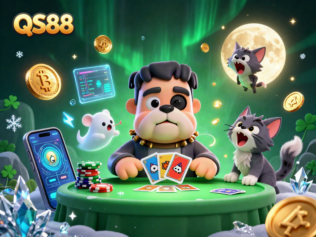 Engage with QS88's thrilling card games alongside a lively 3D cartoon monster scene.