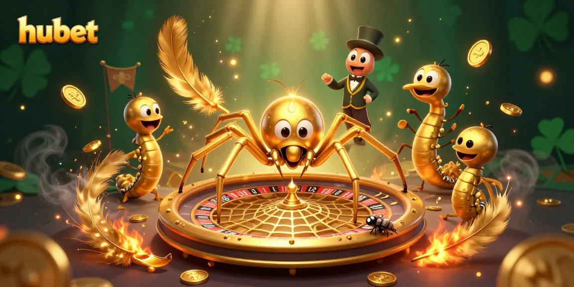 Engage with hubet’s thrilling gaming experience as a golden spider spins a roulette web.