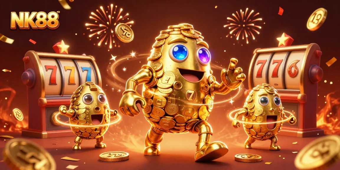 Engage in thrilling slots action with NK88's golden golem and dynamic symbols!