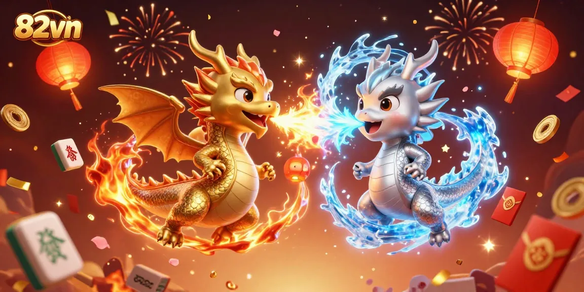 Experience 82vn's thrilling gaming moments with stunning dragons battling in flames and ice.