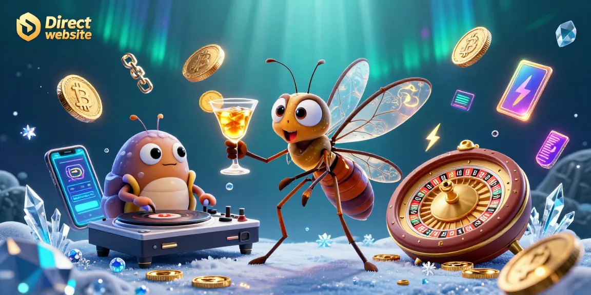 Experience winning excitement on a Direct website with a vibrant casino scene featuring a unique frozen mosquito mascot.