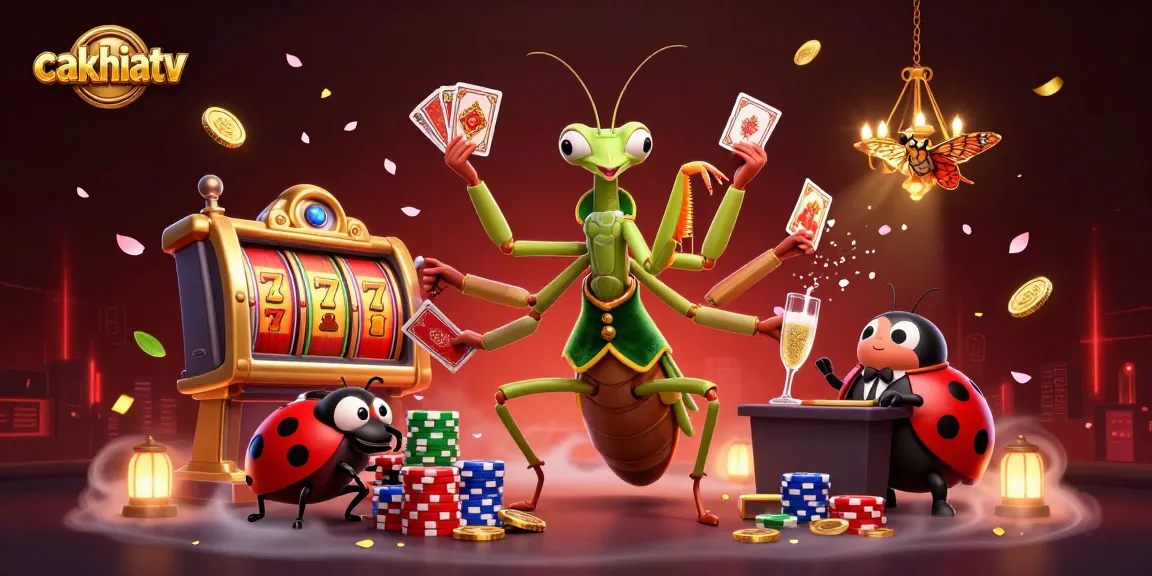Cakhiatv showcases an exciting casino scene with a card sharp and a pit boss amidst vibrant gambling elements.