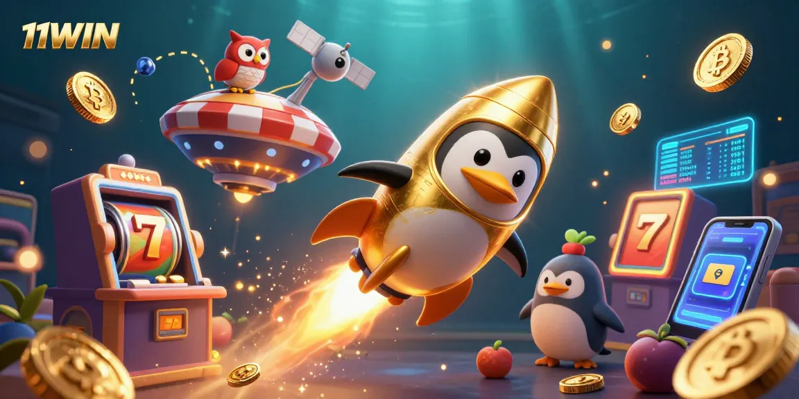 Experience the vibrant gaming excitement of 11WIN with animated symbols and golden coins.