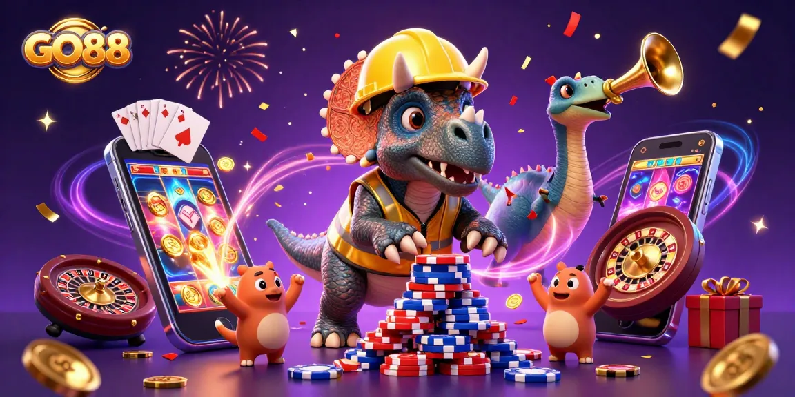 Join GO88's thrilling casino adventure with a colorful slot game and celebratory characters!