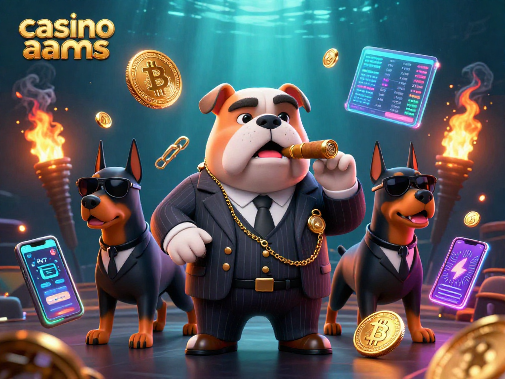 Scopri il mondo dei casinò non AAMS con il bulldog boss e i suoi bodyguard tra monete crypto e simboli di gioco.