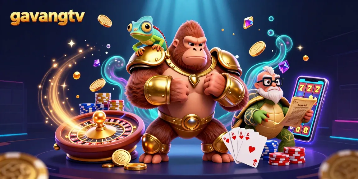 Experience the exciting world of gambling on gavangtv with dynamic casino visuals, gold coins, and vibrant characters.