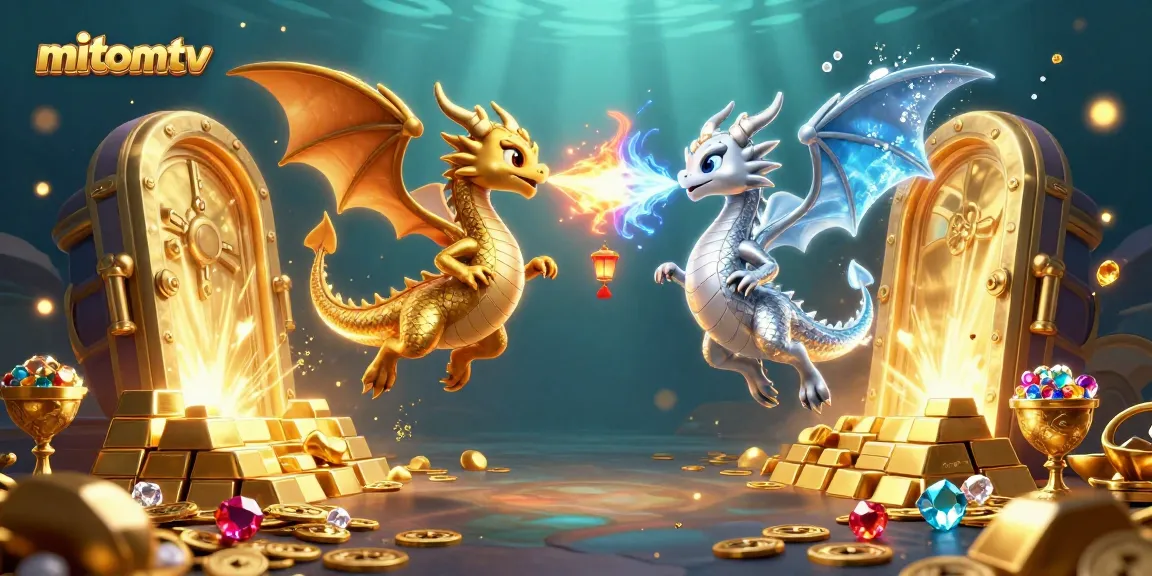 Experience thrilling gameplay with mitomtv's dynamic treasure scene featuring dragons and gems.