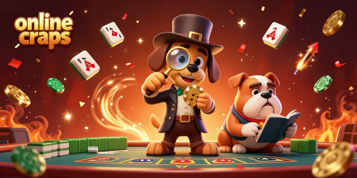 Discover dynamic online craps action with a detective and bulldog in a lively casino scene.
