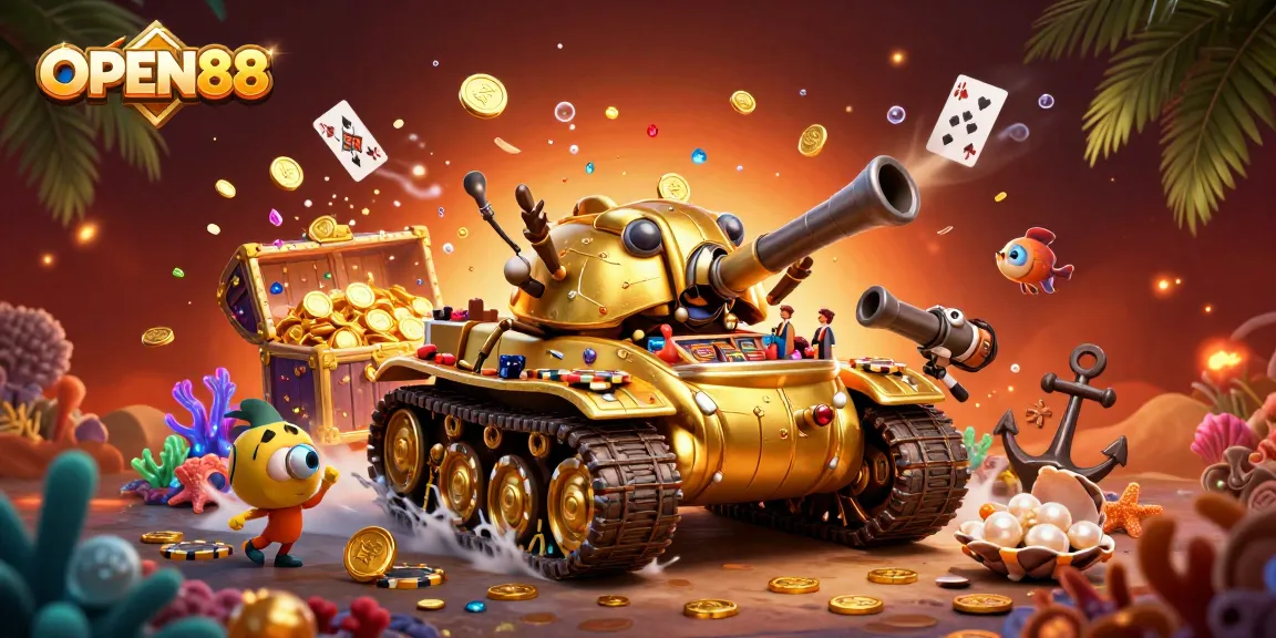 Experience the fun of OPEN88 with a 3D cartoon casino tank bursting with treasures!