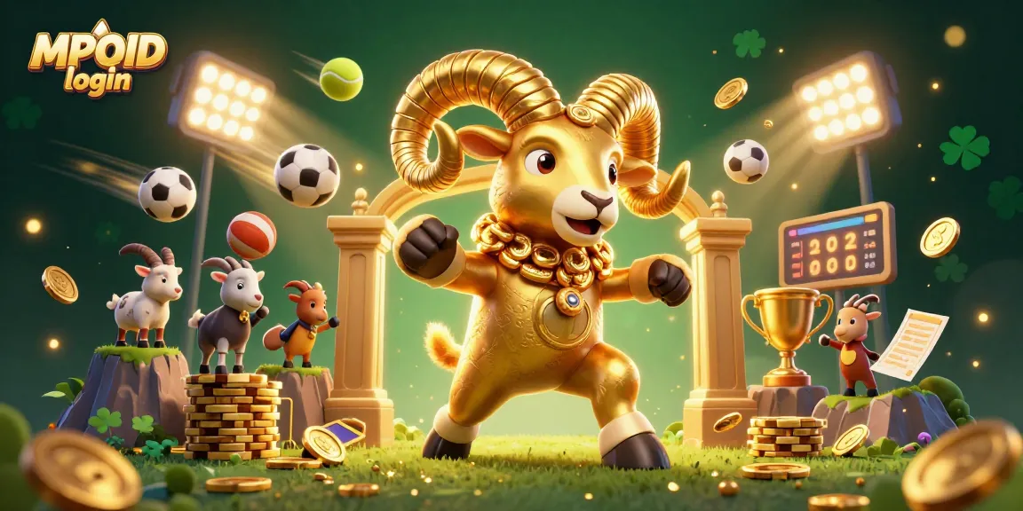 Experience seamless MPOID login amidst a vibrant 3D casino scene filled with golden elements and energetic characters.